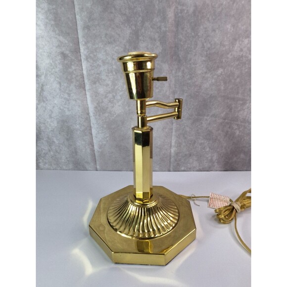 Vintage 1950's Brass Lamp, Small Brass Table Lamp NO SHADE Desk Lamp Art Deco - Picture 5 of 8